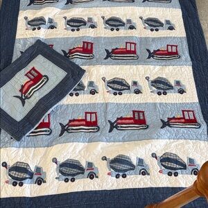 Pottery Barn Construction Twin Quilt with Pillow Sham Cement Mixer/ Tractors